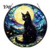Interactive DIY Craft Set Halloween Moon Black Cat Suncatcher Jigsaw Puzzle, 2D Acrylic Mystical Feline Window Hanging Magical Girl Aesthetic