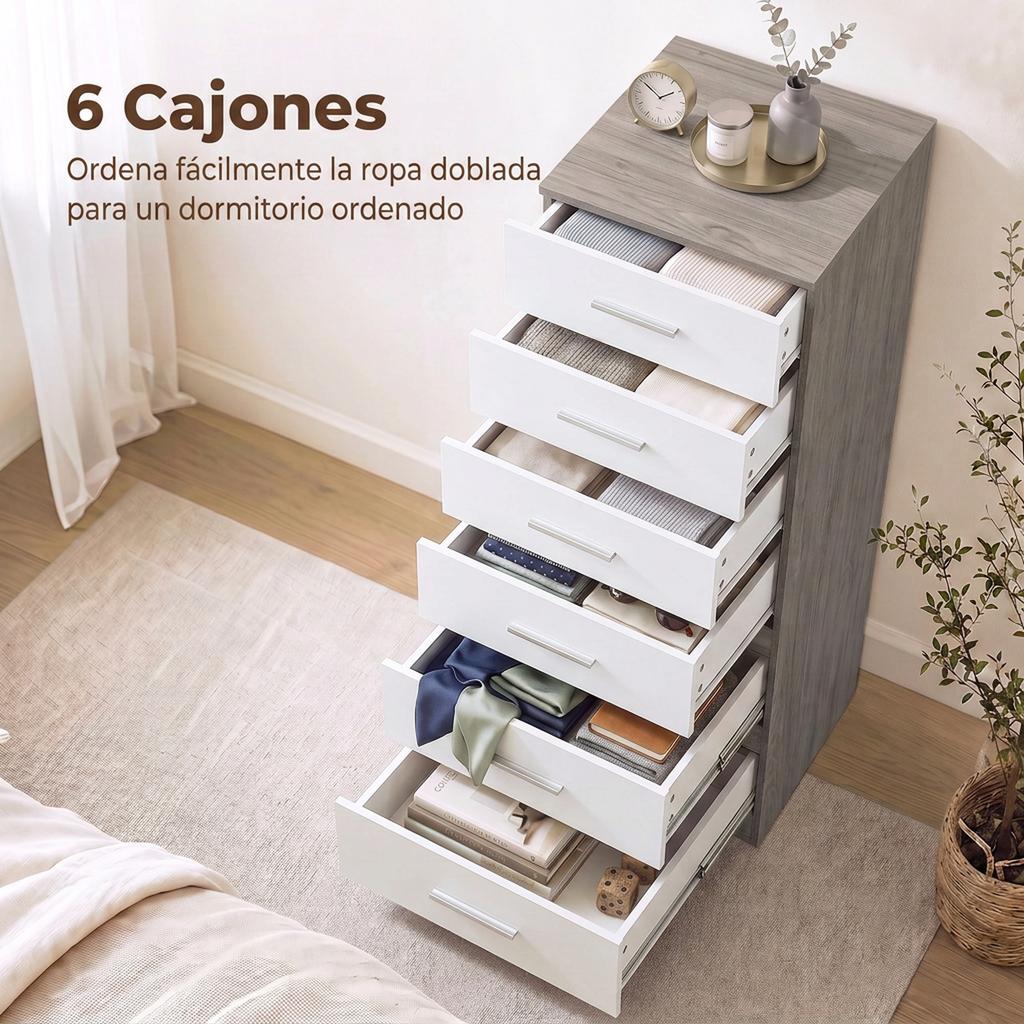 6-Drawer Dresser Tall Chest for Bedroom with Anti-Tip 40x40x110 cm Light Gray and White