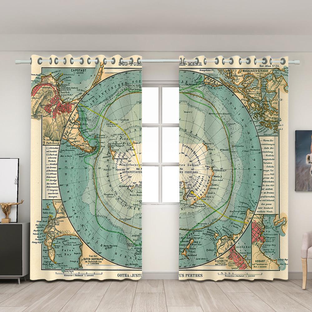 Популярная шелковая штора с ретро-картой для перегородки спальни