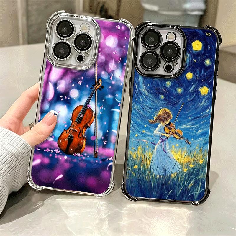 Violin Music Soft Phone Case For iPhone 15 16 17 Air 14 Pro Max 16E Plus 13 12 Mini Plating Anti-Fall Fundas
