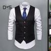Мужской жилет в деловом стиле без рукавов с V-образным вырезом, облегающий кардиган, однобортный, однотонный, из шелковистой ткани, с карманами, свадебный жилет для жениха