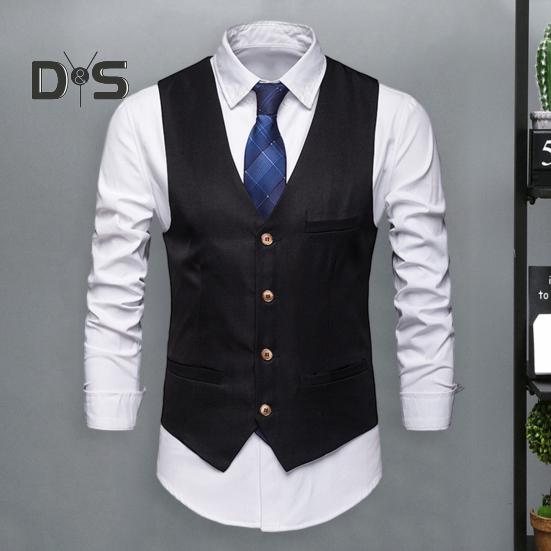 Мужской жилет в деловом стиле без рукавов с V-образным вырезом, облегающий кардиган, однобортный, однотонный, из шелковистой ткани, с карманами, свадебный жилет для жениха