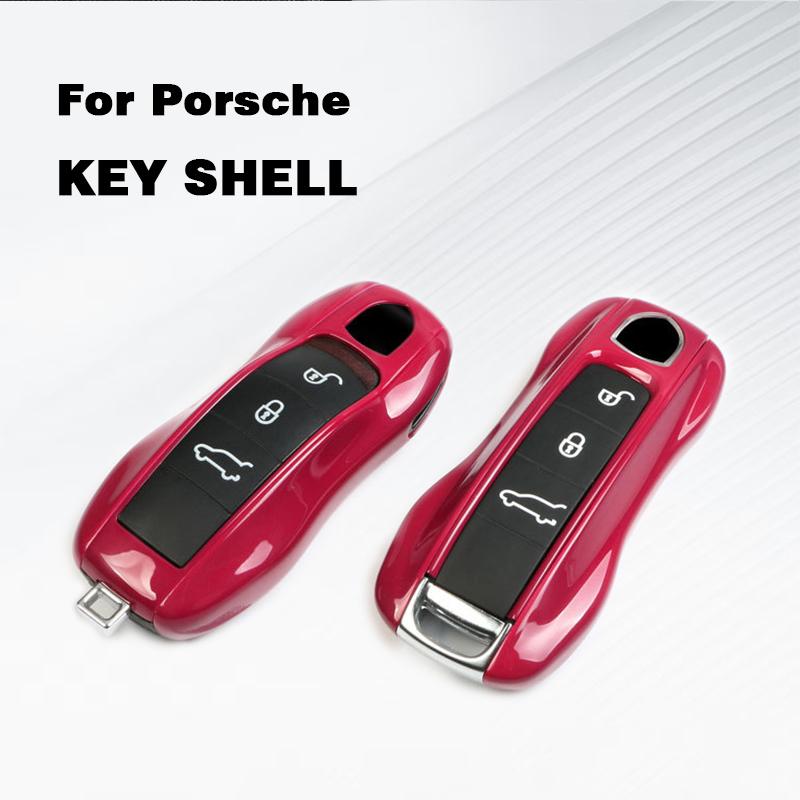 For Porsche Cayenne Mancan Panamera 911 718 Boxster Cayman Taycan Car Key Case ABS Solid Color Ruby Red Shell Replacemen