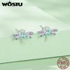 WOSTU 925 Sterling Silver Dragonfly Stud Earrings Insect Earrings for Women Colorful Zircon Fine Jewelry