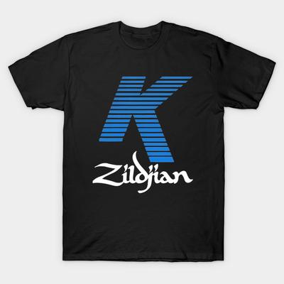 Мужская черная футболка с принтом K в синем цвете Zildjian Без вырезания Печать методом термопереноса Хлопковая футболка