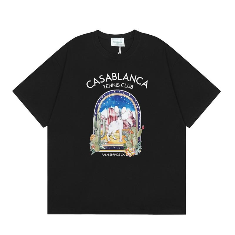 Casablanca Print T-Shirt Men Women Loose Fit Short Sleeve Casual Top