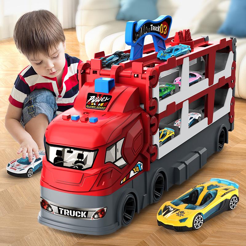 Children'S Deformation Ejection Large Truck Folding Storage Track Racing Sports Transporter Truck Toy Gift