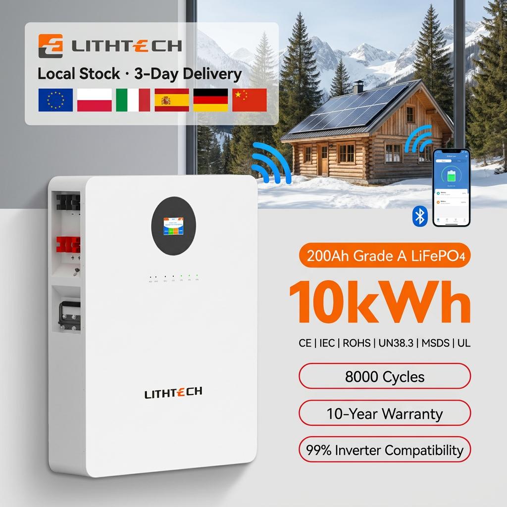 LITHTECH EU Stock 51.2V 200Ah 10kWh Power Wall Smart BMS Backup Home Solar Backup Grade a Cell Home Energy Storage Battery