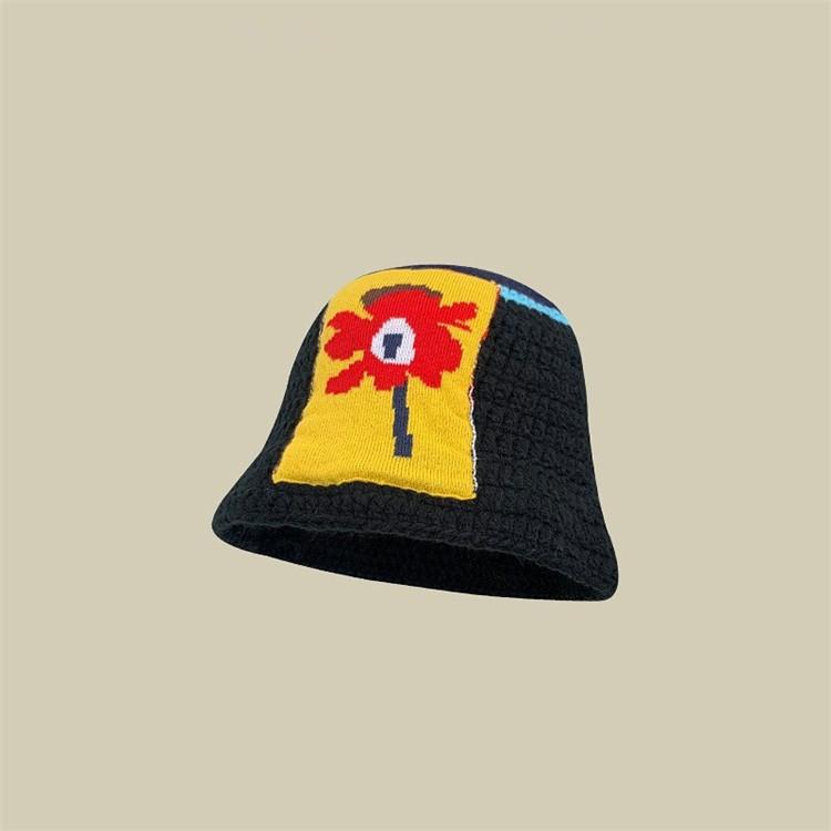 New Crochet Korean Handmade Bucket Hat Women Weaving Knitted Hat Y2k Fashion Flowers Autumn Winter Beanies Basin Cap