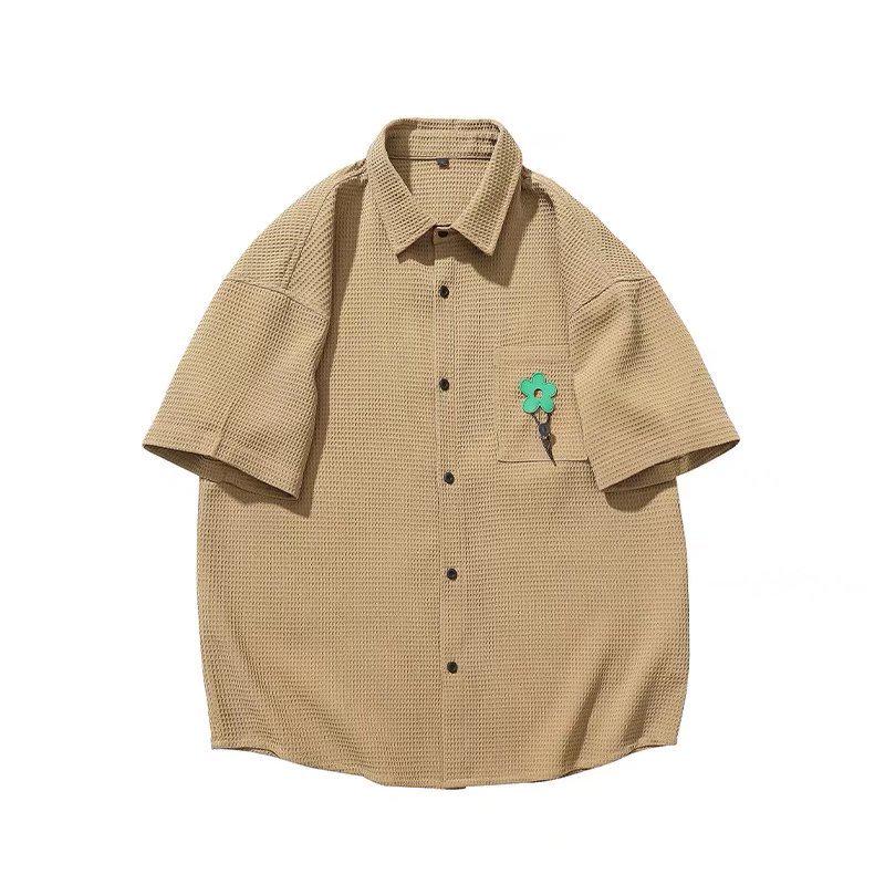 Мужская летняя рубашка с коротким рукавом в вафельном стиле в гонконгском стиле 2022 года — High Street Style