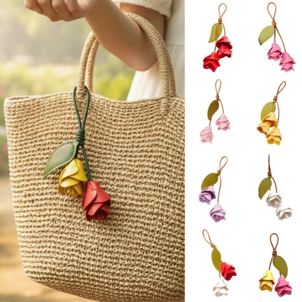 Fashion Pu Leather Tulip Pendant Hanger Bag Decoration Trendy Pu Flower Keychain Women