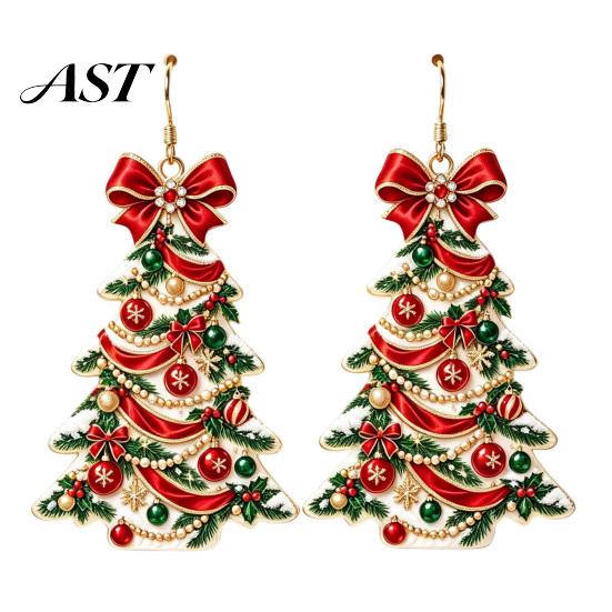 Christmas Gift for Her 2D Acrylic Earrings, Colorful Tree Dangle Earrings with Bow Holiday Decor, Lightweight Drop Jewelry, Decorations Jewelry