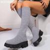 Женские высокие сапоги на платформе, туфли на плоской подошве, дизайнерские сапоги до колена, женские модные зимние мотоциклетные сапоги 2025 года, новые женские ботинки