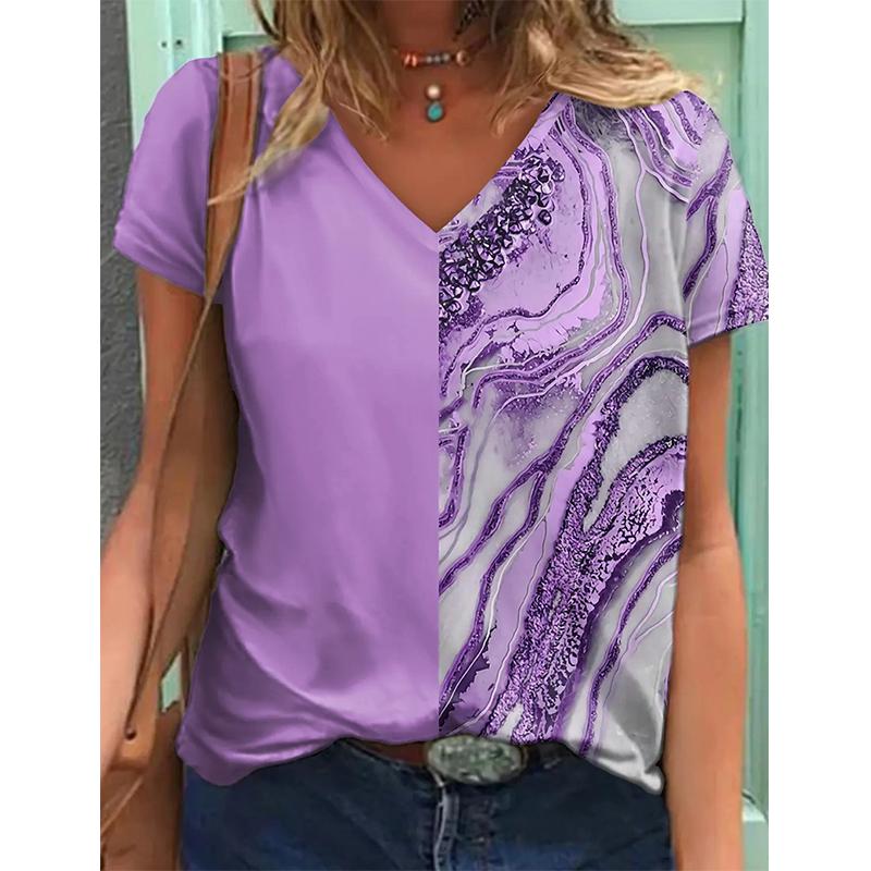 Новая футболка с цветочным принтом 3D, женская футболка с V-образным вырезом и коротким рукавом, топы Y2k, уличная одежда, футболки больших размеров в стиле Харадзюку, женская одежда