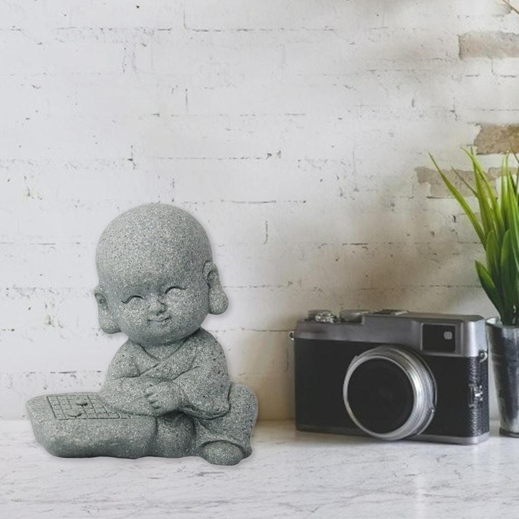 Cute Monk Buddha Statue Present Sculptures Resin Baby Monk Buddha Statue Monk Figurine for Garden Yoga Desktop Outdoor Decor