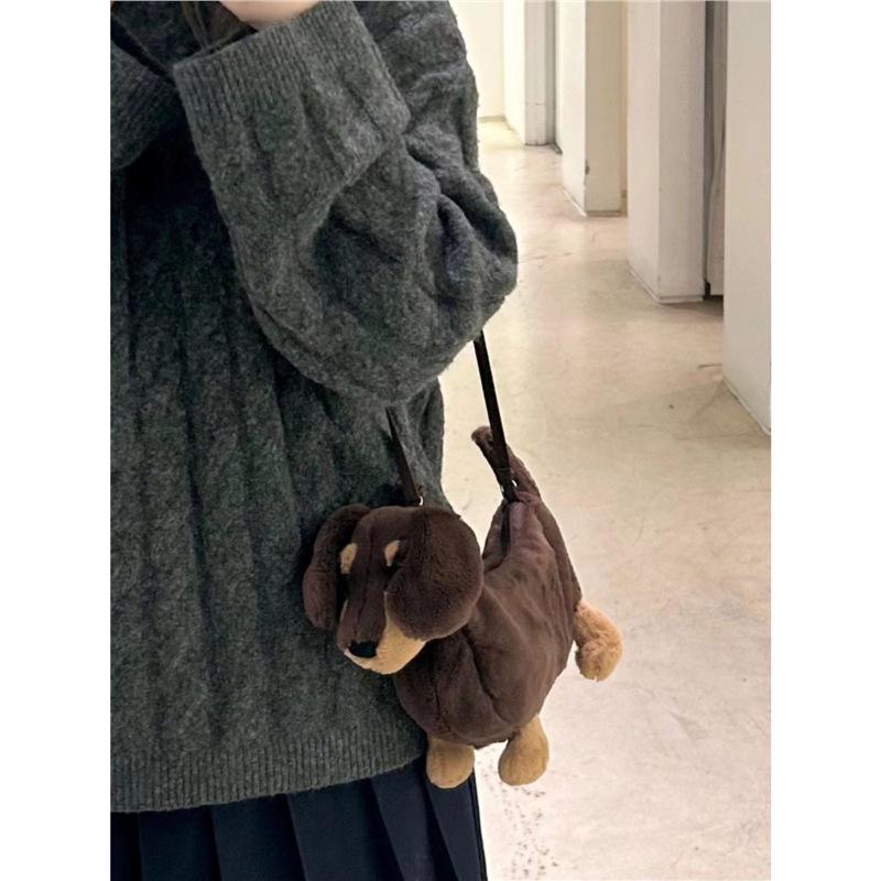 Мультяшная плюшевая кукла такса, наплечная сумка кроссбоди