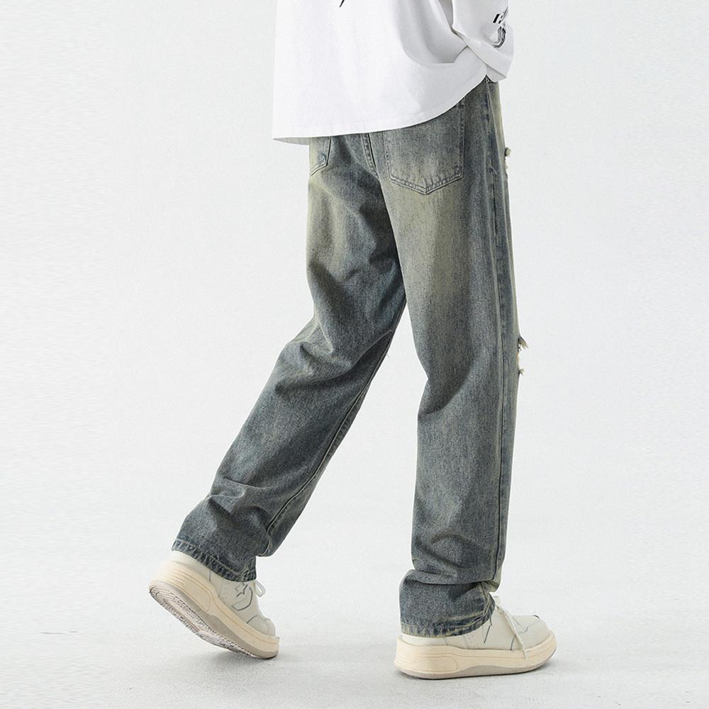 Мужские хлопковые весенние летние рваные джинсы повседневные брюки брюки винтажные широкие джинсовые брюки джинсы для мужчин модная одежда уличная одежда