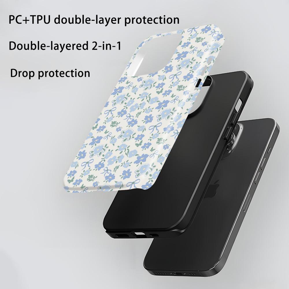 Ins ветер нежный синий цветочный чехол для мобильного телефона iPhone12Pro 2-в-1 пленка чехол для мобильного телефона женский Apple 17pm