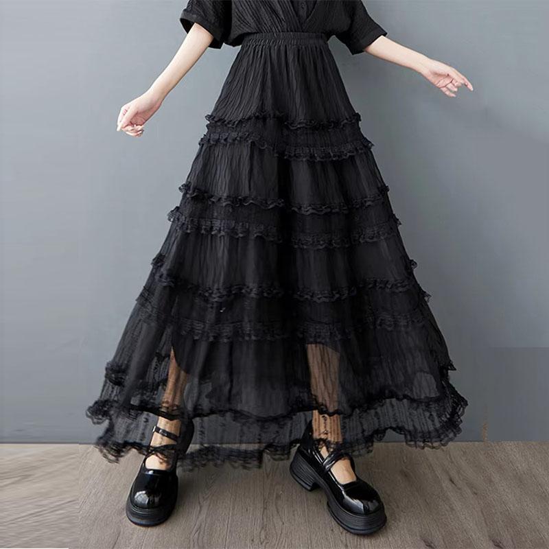 Xitao Lace Patchwork Gauze Elastic Waist Skirt ZMY1216