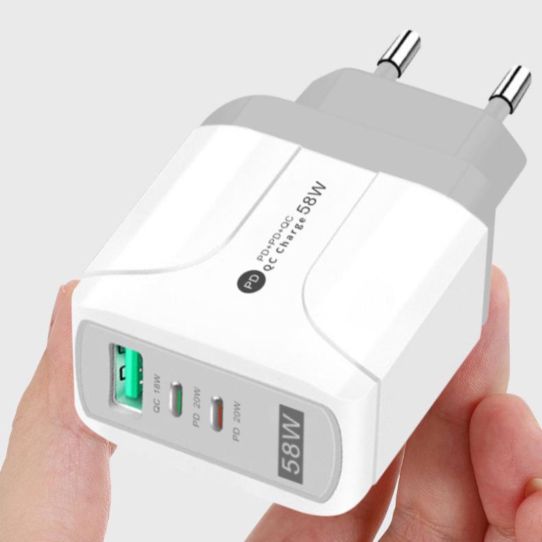 Быстрое зарядное устройство GaN с несколькими портами PD33W QC3.0 65W – Европейский стандарт, Быстрозарядочная головка 9В/12В
