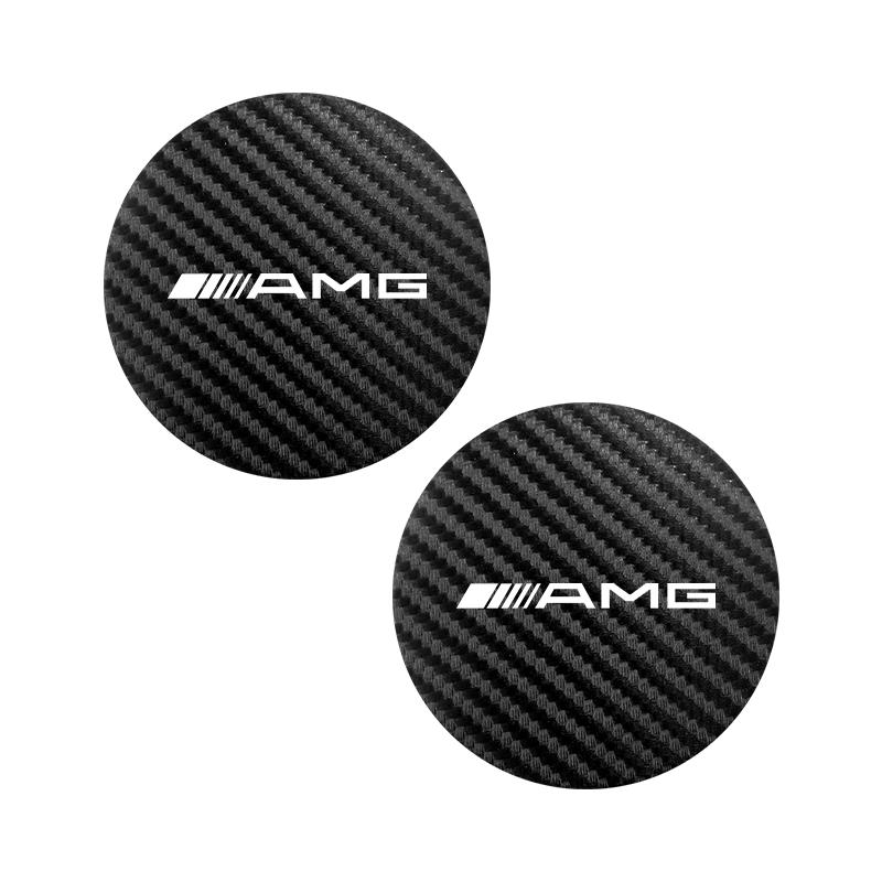 AMG Logo Carbon Fiber Patterned Leather Coasters Car Cup Holders Silent Pads For Mercedes Benz AMG W206 W204 W205 W212 W213 WC1