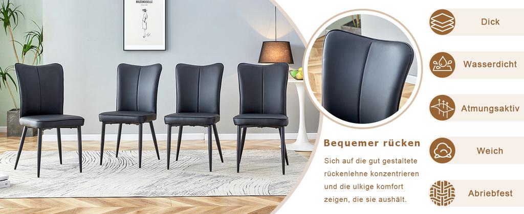 2 Pure Black, Modern Design Dining Chairs, Available in Several Colors, 89 cm High, Black PU Chair Set, Suitable for Office, Restaurant etc.