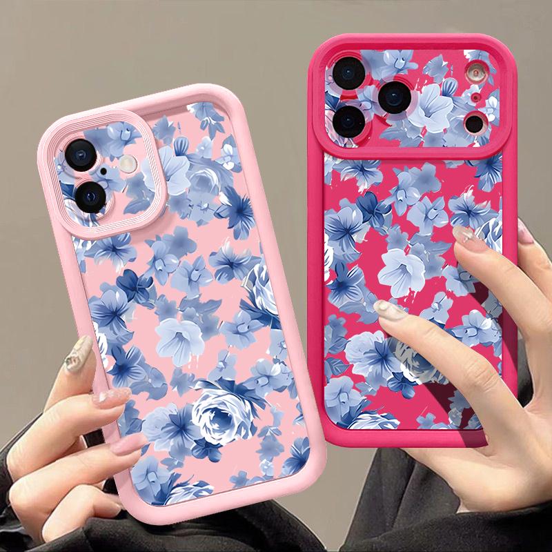 Blue Rose Flowers Pattern Case For iPhone 17 Pro Max Funda Shockproof Bumper Cover For iPhone 16 Pro Max 15 14 13 12 11 Air 16E