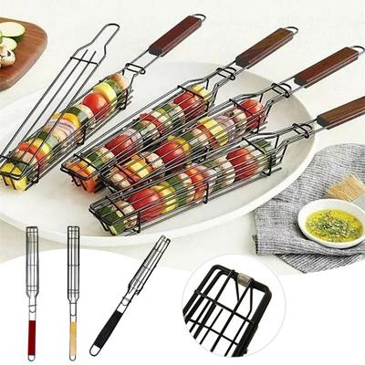 Мини-корзина для гриля с деревянными ручками, антипригарная клетка-вертел для курицы и овощей