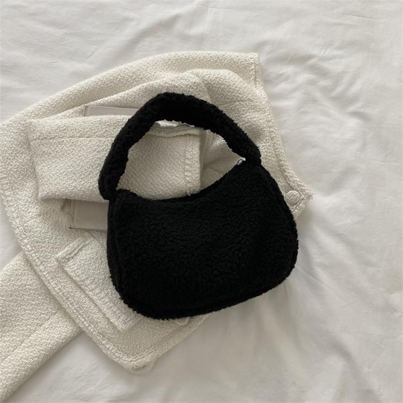 Plush Handbag Small Square Bag For Daily Style With Zipper Closure And Phone Pocket