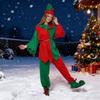 Christmas Elf Costume Family Adults Kids Elf Outfit Red Green Color Block Elf Hat Top Pants And Belt Festive Holiday Party Attire for Dad Mom Children