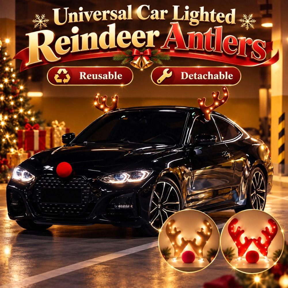 Universal Car Lighted Reindeer Antlers Warm Light Strip Car Reindeer Kit Festive Atmosphere