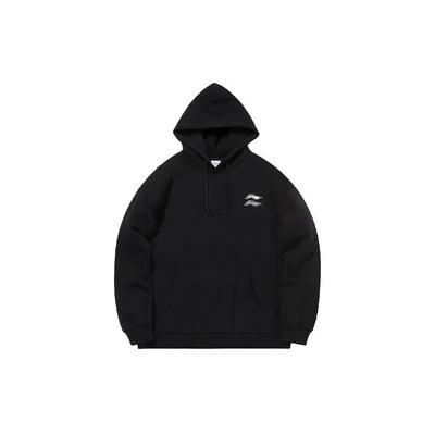 Li Ning Sports Fashion Series Logo Print Loose Hoodie Men Hoodies Black AWDTC13-1