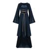 Elegant Dress Long-Sleeved Square-Neck Belted Irregular Dress Retro Clothing Halloween Cosplay Party Comfortable Dress