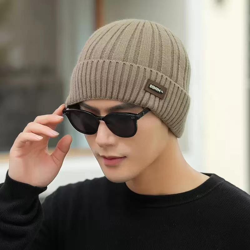 Knitted Hat, Autumn and Winter Men's Warm and Velvet Fashionable Woolen Hat New Versatile Ear Protection Hat Scarf Cold Protection Hat Thick Hat