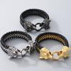 Готические мужские браслеты с изображением льва, волка, черепа, головы, кожа и черный/золотой цвет, нержавеющая сталь, мужской браслет на запястье, ювелирные изделия, аксессуары