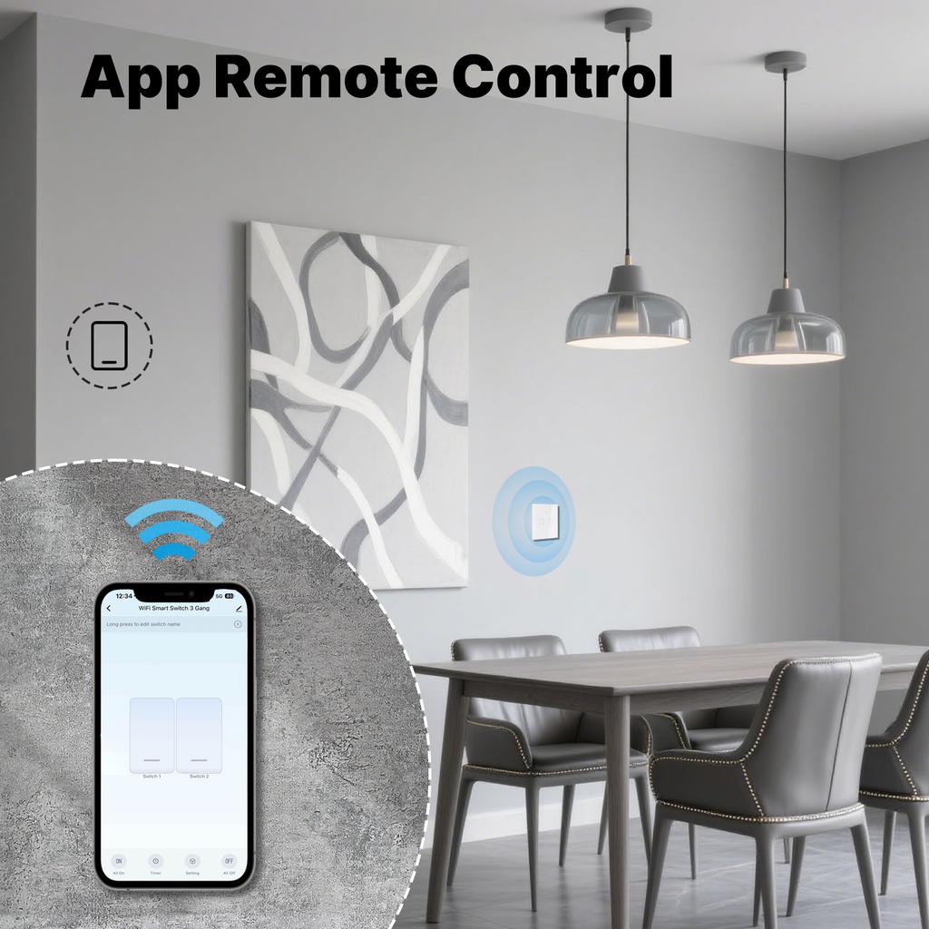 Moes RF433 WiFi Wall Touch Switch No Neutral Wire Needed Wireless Smart Life/Tuya App Relay Status and Backlight Switch OFF