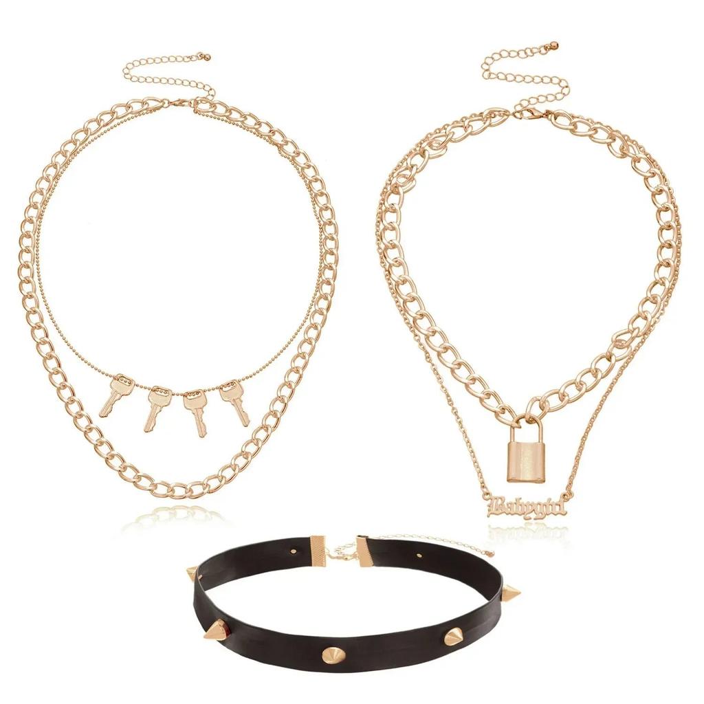 Панк Стиль Креативные Подарки Длинное Многослойное Ожерелье Темная Готика Большой Замок Ключ Подвеска Ангел Панк Хип-Хоп Чокер Ювелирные Аксессуары