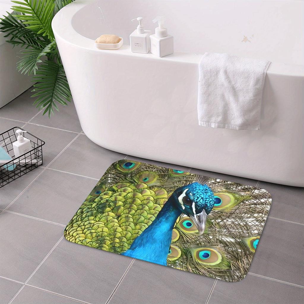 C1P Peacock Pattern Kitchen Rug Non-Slip Door Mat Pop design Bathroom Rug Bath Mat Carpet for Home Sink Laundry Decoreeree