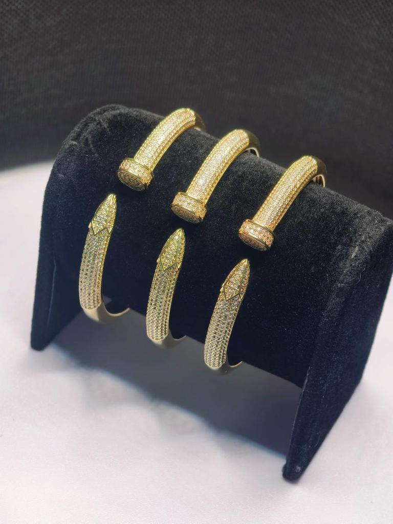 Adjustable Gold Copper Nail Bracelet with Zircon Studs