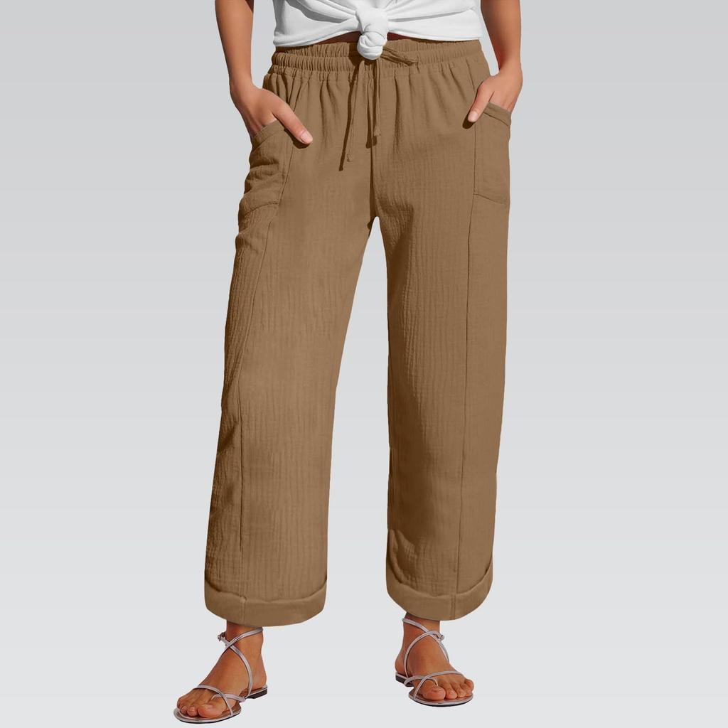 Women's Pants Fashion Casual Pants Solid Color Drawstring High Waist Pants With Pockets