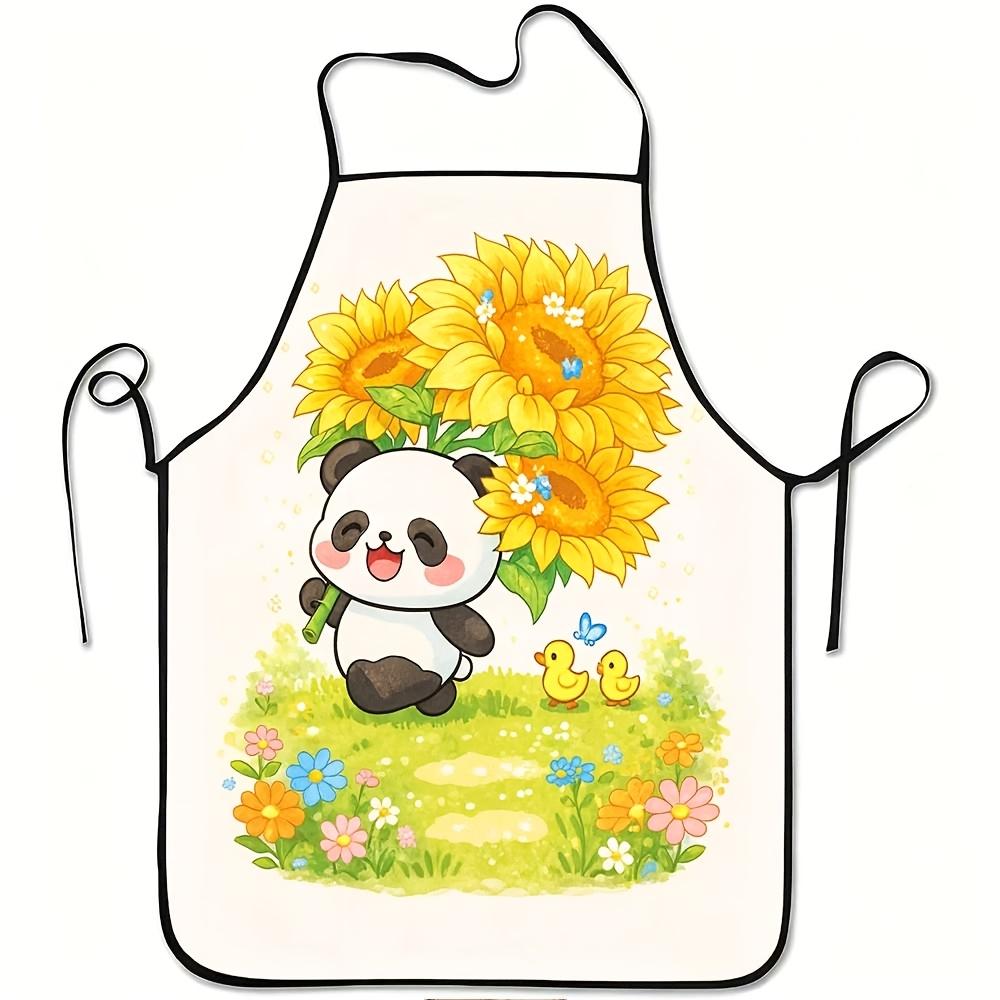 Cute Panda Sunflower Print Kitchen Apron - Adorable Animal & Flower Pattern Chef Bib for Cooking Baking