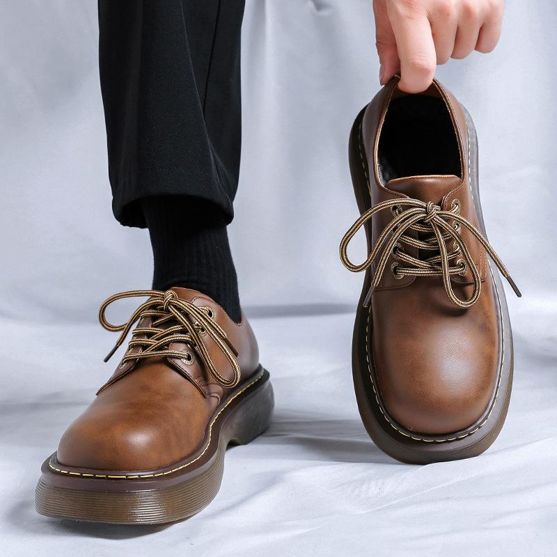 Туфли-лодочки в британском стиле с круглым носком, мужские, на шнуровке, кожаные туфли в студенческом стиле, ретро-туфли-кеды 33589-R