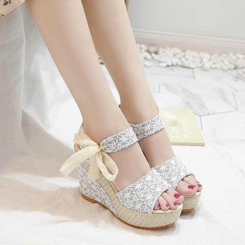 2025 Female Summer Sandals Lace Leisure Women Wedges Heeled Women Shoes Party Platform High Heels Shoes Woman Zapatos Mujer