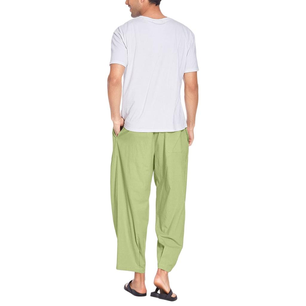 Мужские брюки Harlem с хлопковым и пеньковым шнурком, свободные, повседневные, с карманом на поясе