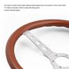 15 Inch Real Wood Steering Wheel 380mm Silver Brushed Spoke Chrome 6 Holes with Horn Button Wooden Grain Depth 55mm