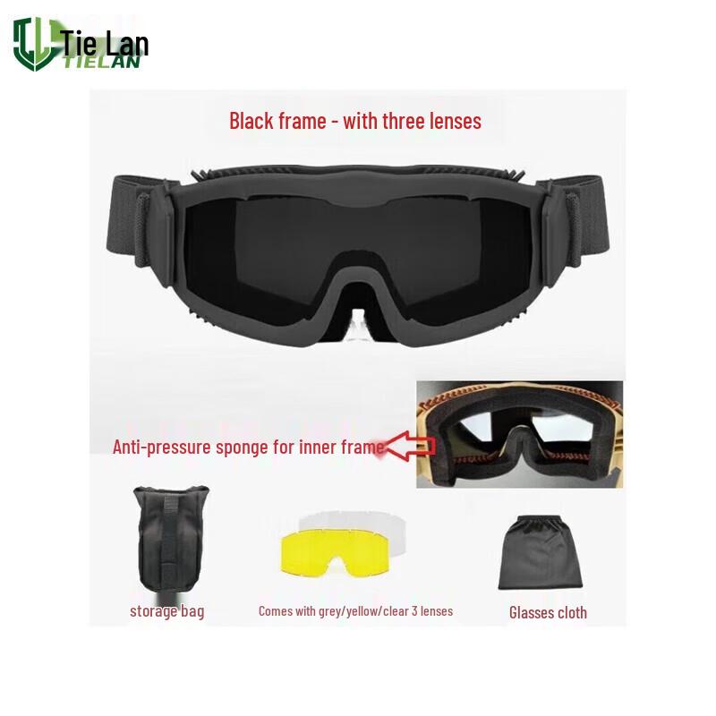 Tielan Tactical Goggles with 3 Interchangeable Lenses
