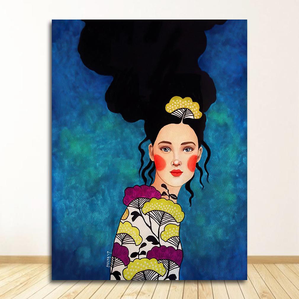 Abstract Girl Hair Flower Bird Posters and Prints Vintage Wall Art Canvas Painting Wall Pictures for Living Room Decor