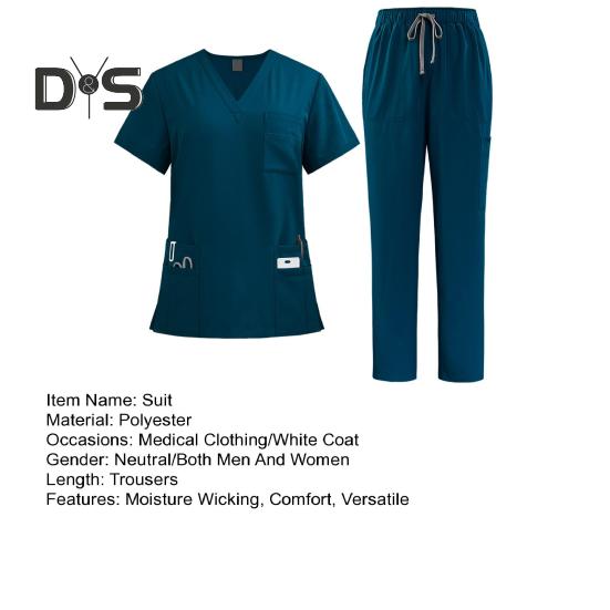 Набор медицинских скрабов, костюм из 2 предметов, функциональные скрабы для медсестер, врачей, топ с v-образным вырезом, брюки для бега, комплект униформы для больничного персонала с 9 карманами