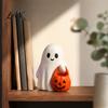 Indoor Festival Atmosphere Halloween Cute Ghost Figurine, Small Red Heart Pumpkin Bucket Statue, Seasonal Decorative Gifts Resin Funny Ornament