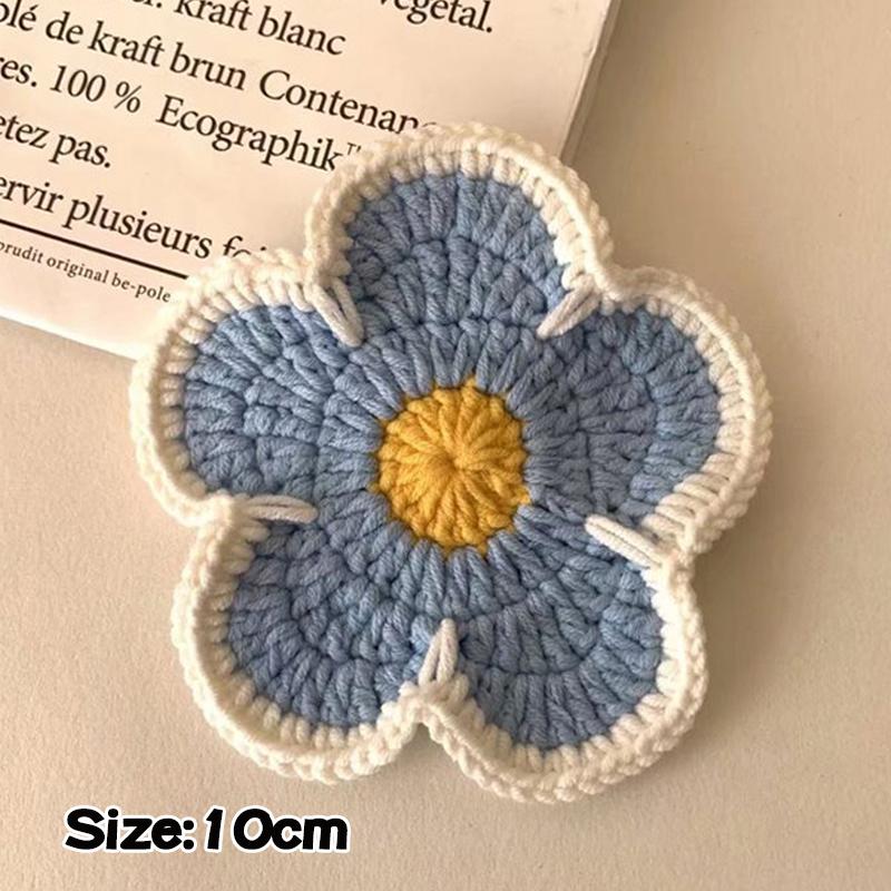 Creative Crochet Round Coasters Handmade Reusable Insulation Pads INS Style Hand-knitted Sunflower Cup Pad Desktop Decoration